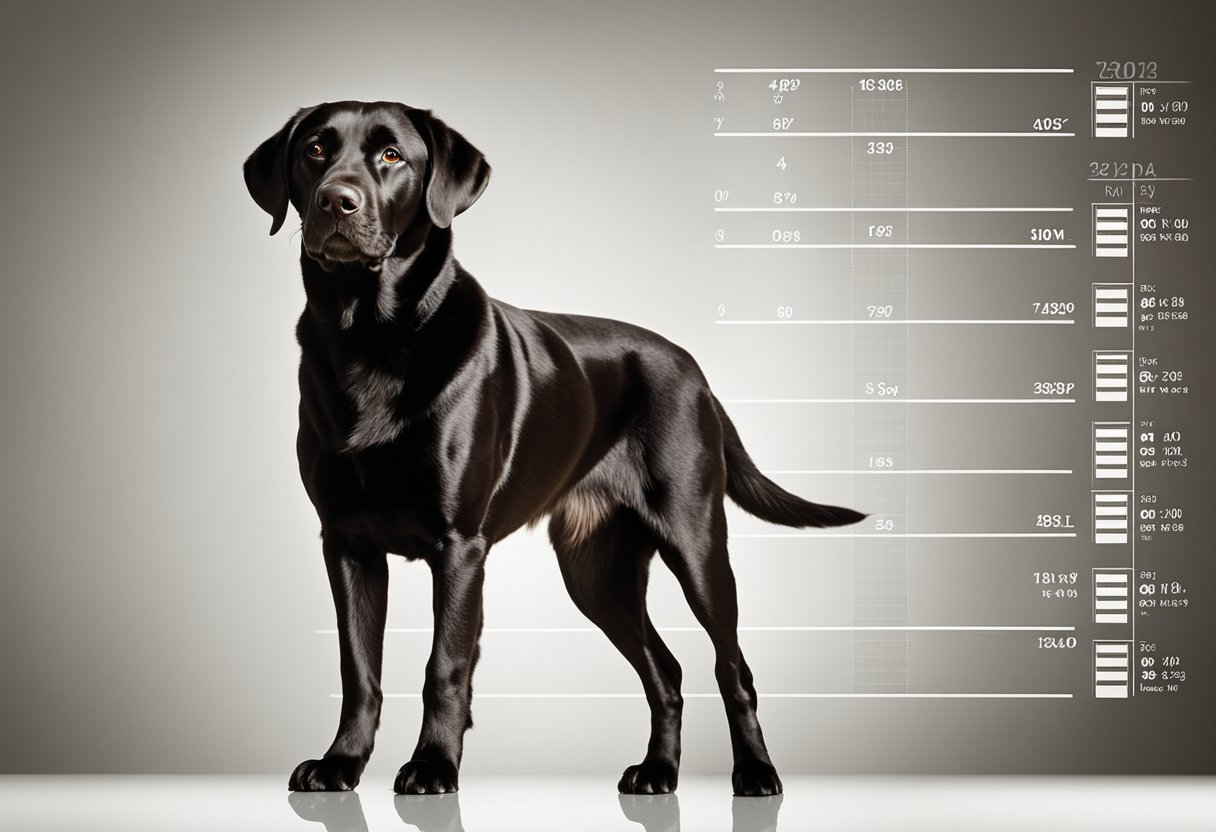 black labrador retriever with a growth chart