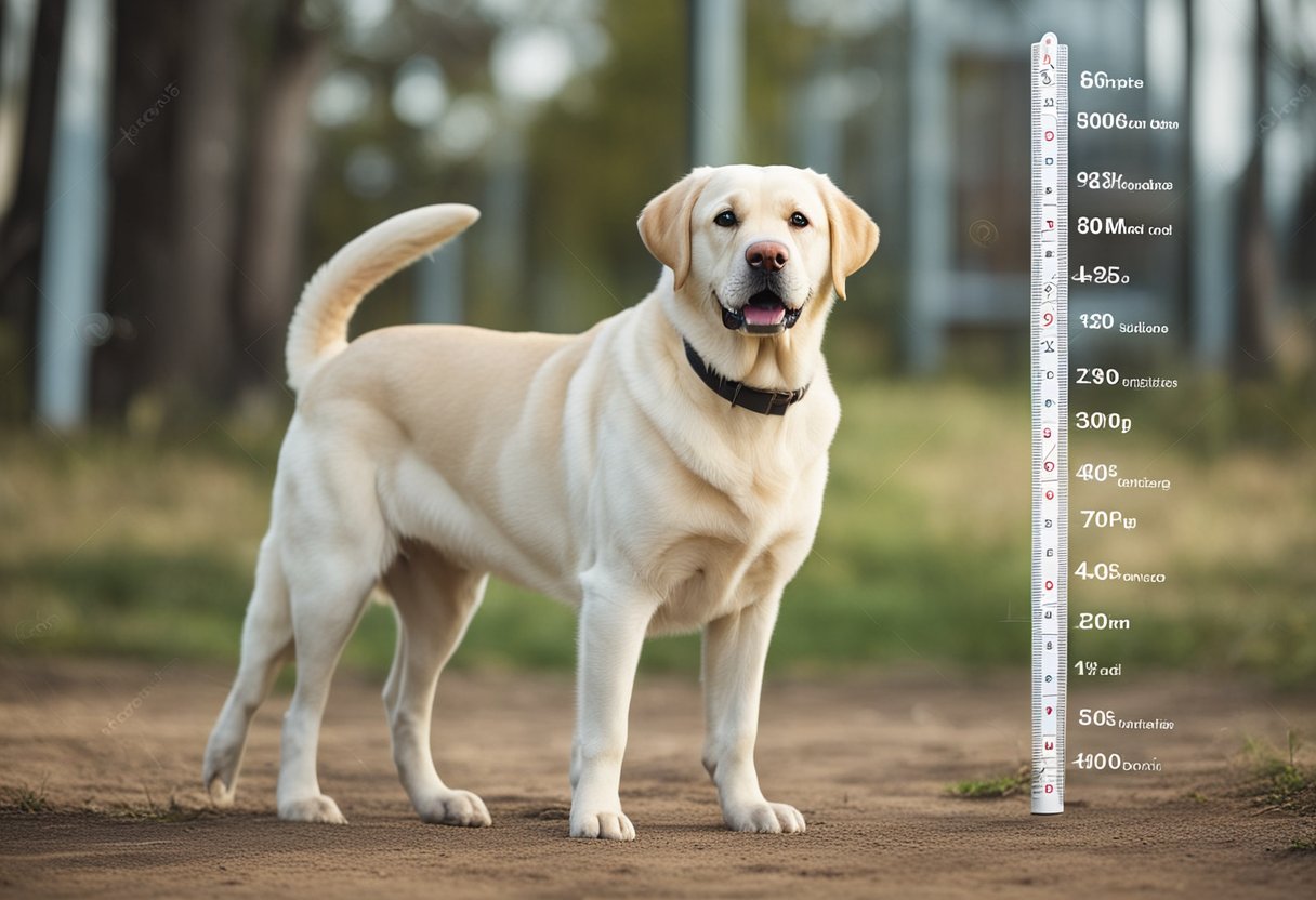 white labrador retriever with a growth chart