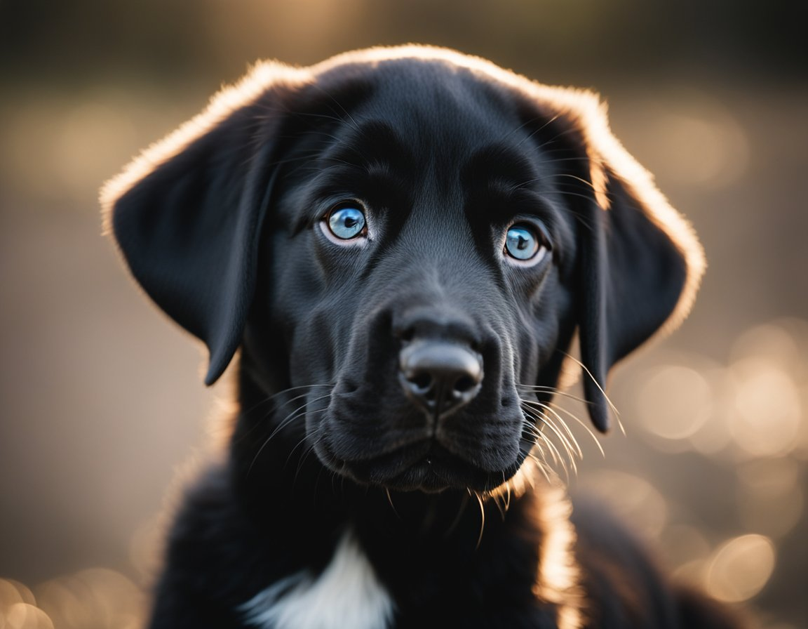 a face of a black labrador retriever puppy
